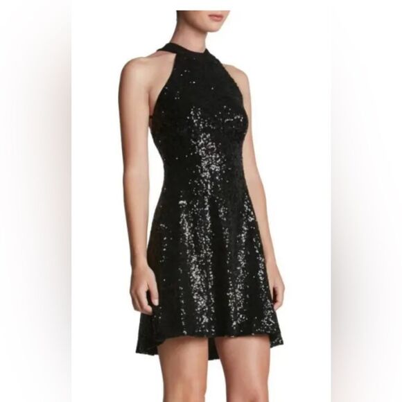 NWT Dress The Population 'ANNIE' Halter Sequin Black  Mini Open Back Dress Sz M - Picture 2 of 15